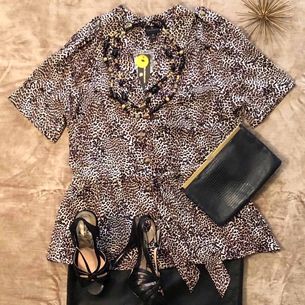 Worthington Leopard Print Safari Blouse